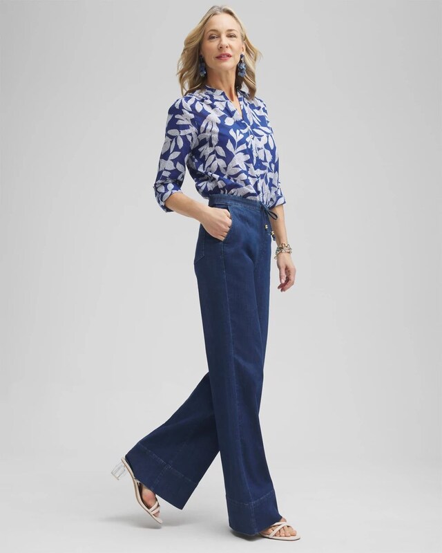 Pull-on Drawstring Wide Leg Jean - image 2